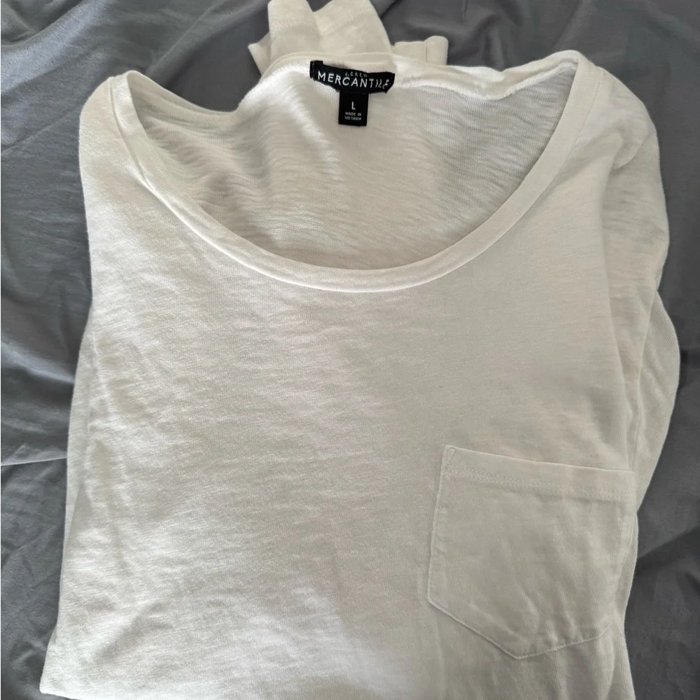 J. Crew Mercantile White Long Sleeve Tie-Front Top with Pocket - Picture 5 of 5